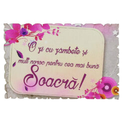 Magnet frigider din lemn "Pentru cea mai buna Soacra!" 9x6 CM