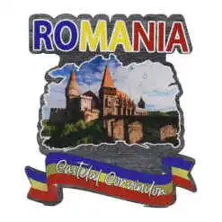 Magnet frigider din lemn, 7x8 CM, Romania, Castelul Corvinilor