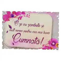 Magnet frigider din lemn "Pentru cea mai buna Cumnata!" 9x6 CM