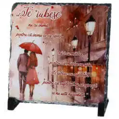 Placa ardezie "Te iubesc, nu cu inima..." 19x19 CM