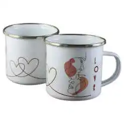 Cana din metal, "Love" alb cu doua fete