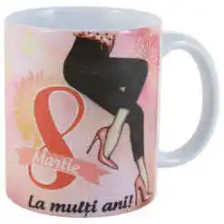Cana ceramica "La multi ani!...8 Martie", 330 ml, piersica