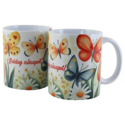 Cana ceramica "Boldog Nonapot! ", 330 ml, cu fluturi