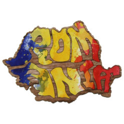 Magnet frigider din lemn "Romania" 9x6 CM, Harta Romaniei, Tricolor