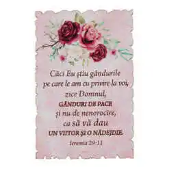 Magnet frigider din lemn "Caci eu stiu gandurile..." 9x6 CM, Ieremia 29:11