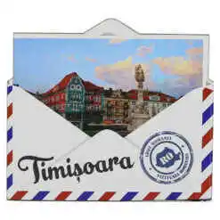 Magnet frigider din lemn "Romania" 9x8 CM, Timisoara, plic