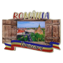 Magnet frigider din lemn "Romania" 9x6.5 CM, Timisoara, fereastra