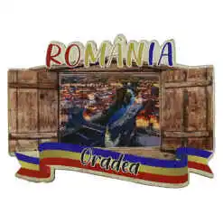 Magnet frigider din lemn "Romania" 9x6.5 CM, Oradea, fereastra