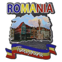 Magnet frigider din lemn "Romania" 7.5x8 CM, Timisoara, tricolor