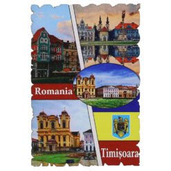 Magnet frigider din lemn "Romania" 6x9 CM, Timisoara, colaj