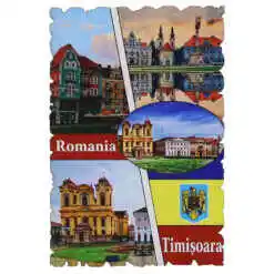 Magnet frigider din lemn "Romania" 6x9 CM, Timisoara, colaj