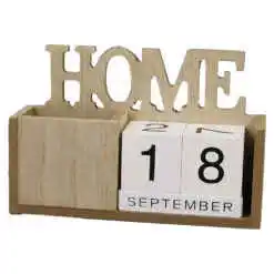 Calendar perpetuu din lemn, cu suport creioane 15x10 CM, Home