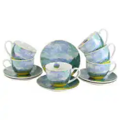 Set 6 cesti cu farfurii "Wheat Field", de V. van Gogh, 250 ml, in cutie decorativa