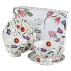 Set 2 cesti cu farfurii, din portelan "Flower Meadow", 250 ml, in cutie decorativa