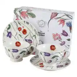 Set 2 cesti cu farfurii, din portelan "Flower Meadow", 250 ml, in cutie decorativa