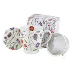 Cana portelan cu infuzor metalic si capac, 510 ml, "Flower Meadow", in cutie decorativa