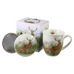 Cana portelan cu infuzor metalic si capac, "Deer", 400 ml, in cutie decorativa