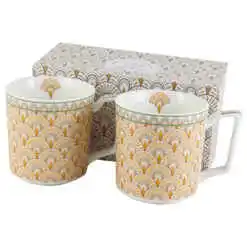Set 2 cani din portelan "Solis", 450 ml, in cutie decorativa, Geometric