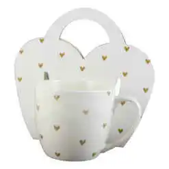 Cana portelan "Hearts 5" 460 ml, in ambalaj decorativ, cu inimioare aurii