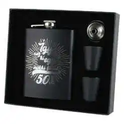 Set cadou "Igy nez ki egy orokke fiatal 50 eves",  Plosca cu palnie si 2 pahare