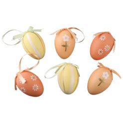 Set 6 oua din plastic 4x6 cm, portocalii, cu dungi si flori