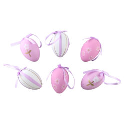 Set 6 oua din plastic 4x6 cm, mov cu motive florale/dungi