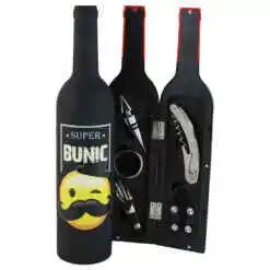 Set 5 accesorii de vin "Super Bunic", in forma de sticla, 7x32 CM