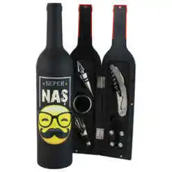 Set 5 accesorii de vin "Super Nas", in forma de sticla, 7x32 CM