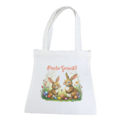 Sacosa textil, "Paste Fericit!" 29x35 CM, Iepurasi