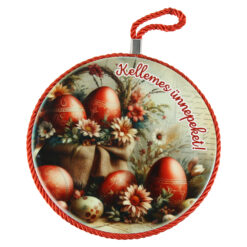 Suport oale decor din ceramica "Kellemes Unnepeket!", 17 CM, Oua colorate