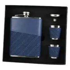 Set plosca cu 2 pahare si palnie, 240 ml, Albastru