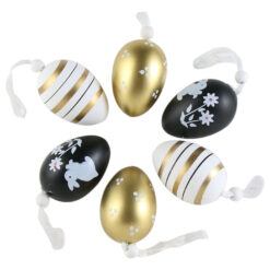 Set 6 oua din plastic 4x6 CM, negru/alb/auriu