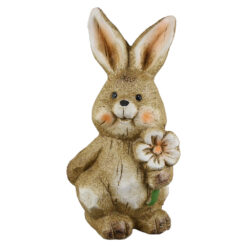 Figurina Iepuras cu floare, din ceramica 10x18 CM, maro