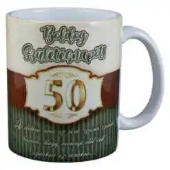 Cana ceramica "50 Boldog Szuletesnapot!", 330 ml, verde/maro