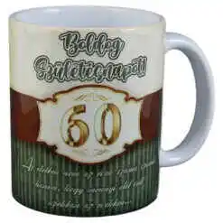 Cana ceramica "60 Boldog Szuletesnapot!", 330 ml, verde/maro