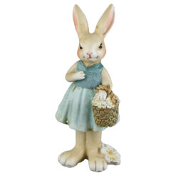 Figurina Iepuras cu cos si flori, 5x13 CM, din rasina