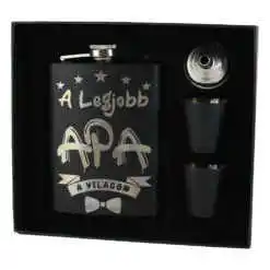 Set cadou "A legjobb Apa a vilagon",  Plosca cu palnie si 2 pahare