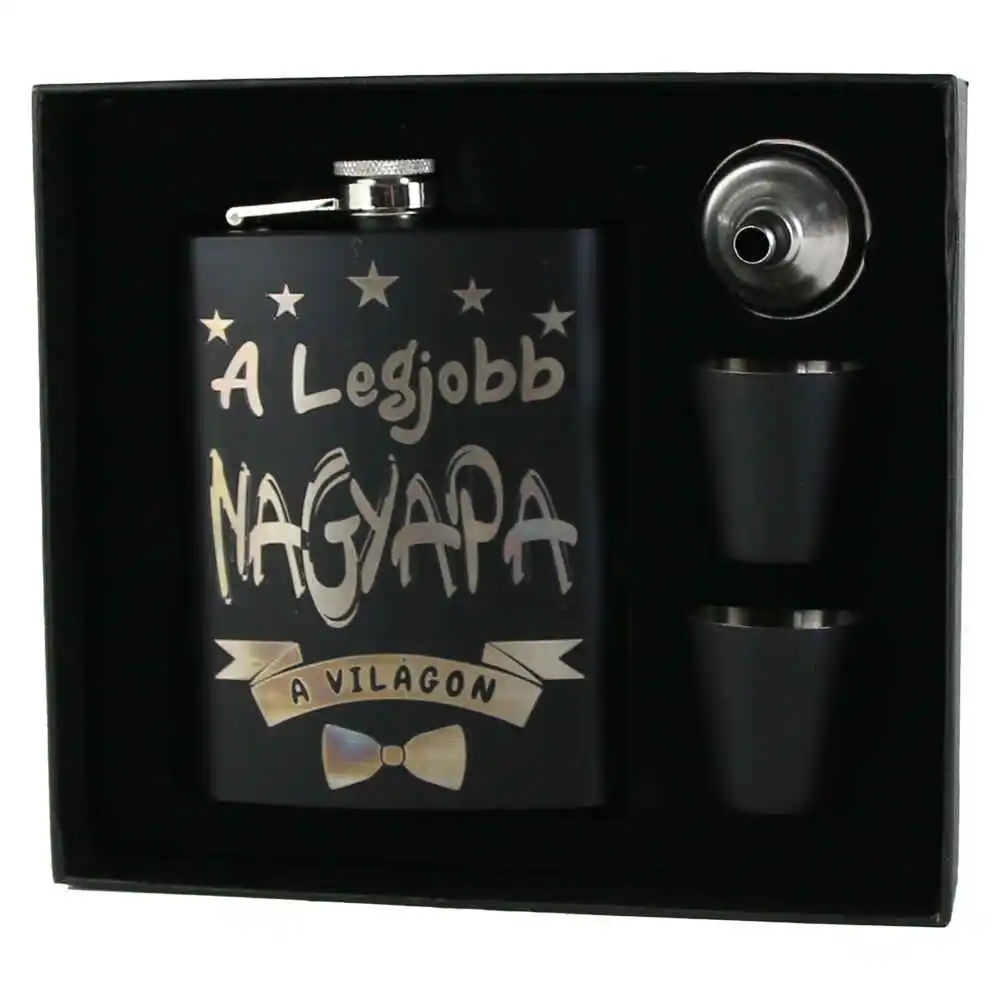 Set cadou "A legjobb Nagyapa a vilagon", Plosca cu palnie si 2 pahare