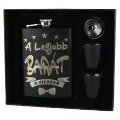 Set cadou "A legjobb Barat a vilagon",  Plosca cu palnie si 2 pahare