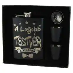 Set cadou "A legjobb Testver a vilagon",  Plosca cu palnie si 2 pahare