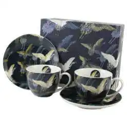 Set 2 cesti cu farfurii din portelan 270 ml "Cranes at night", in cutie decorativa