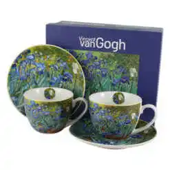 Set 2 cesti cu farfurii din portelan 270 ml "Irises"de V. van Gogh, in cutie decorativa