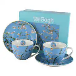 Set 2 cesti cu farfurii din portelan 270 ml "Almond Blossom"de V. van Gogh, in cutie decorativa
