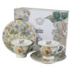 Set 2 cesti espresso cu farfurii din portelan 100 ml "Peony White", in cutie decorativa