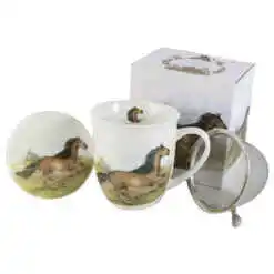 Cana portelan cu infuzor metalic si capac, "Horse", 400 ml, in cutie decorativa