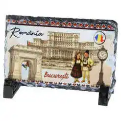 Placa ardezie "Romania, Bucuresti", 14x9 CM