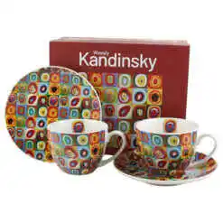 Set 2 cesti cu farfurii din portelan 270 ml "Squares with Circles" de W. Kandinsky