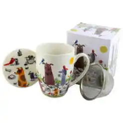 Cana portelan cu infuzor metalic si capac 360 ml "Dogs World, Picnic", in cutie decorativa