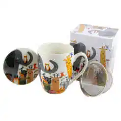 Cana portelan cu infuzor metalic si capac 360 ml "Animals", in cutie decorativa