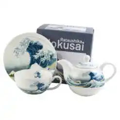 Alternative view of Set ceainic cu ceasca, farfurioara si infuzor metalic 350 ml/300 ml "The great Wave" de Hokusai, in cutie decorativa